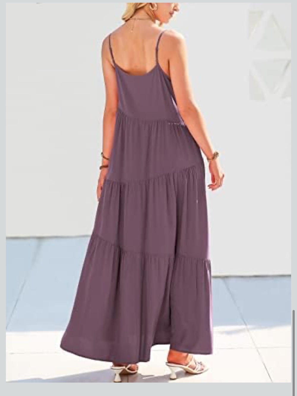 ANRABESS Plum Purple Asymmetrical Tiered Spaghetti Strap Maxi Dress Size M